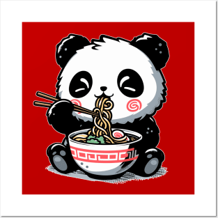 Kawaii little panda eat ramen Posters and Art